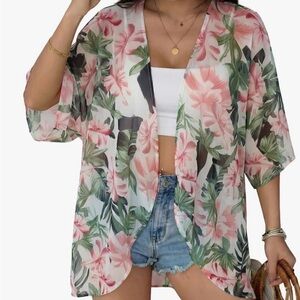 Amazon Floral Kimono Cardigan - Pink and Green